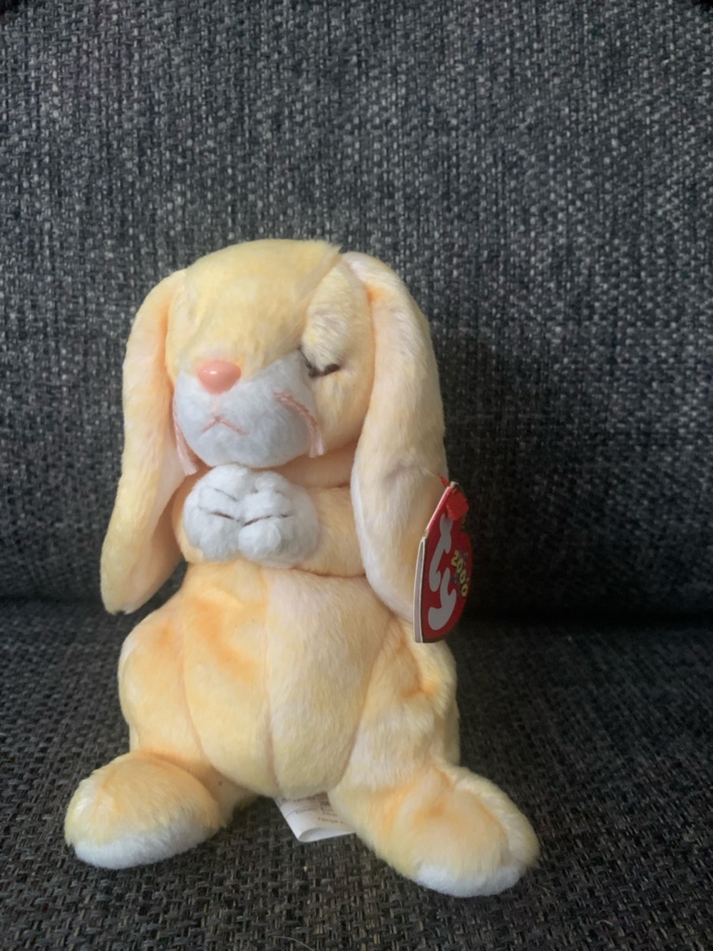 Ty Yellow Plush Bunny with Pink Nose and White Paws